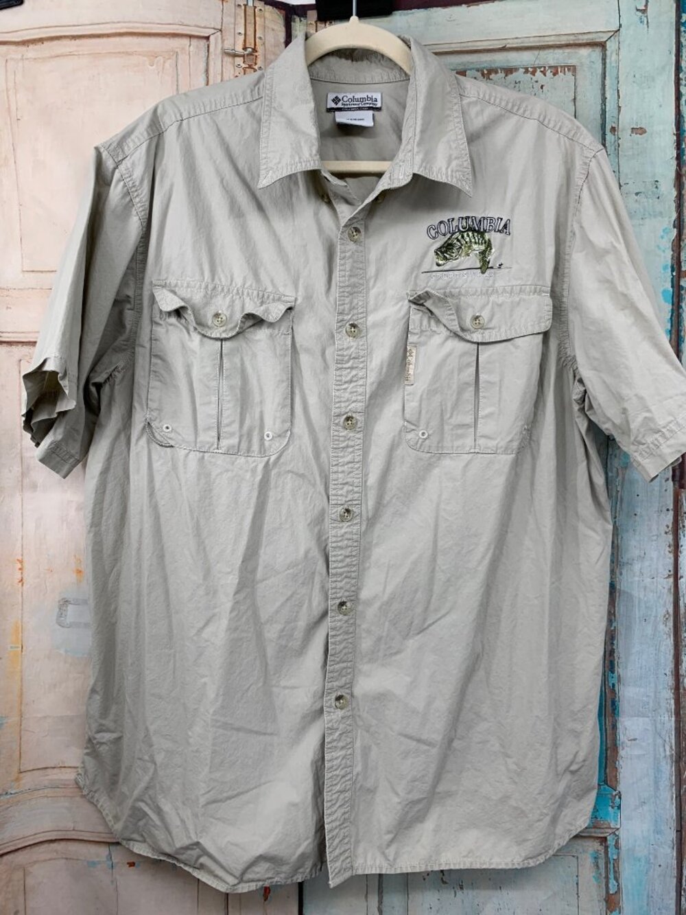 Columbia PFG Mens Vented Fishing Shirt L Beige Button-Up Sportswear
